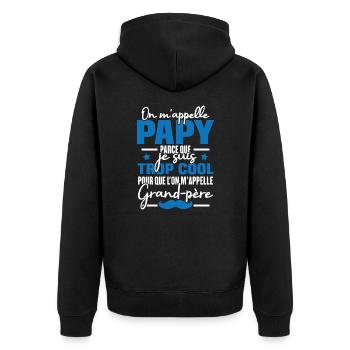 Papy car je suis trop cool / Cadeau grand-père - Veste à capuche bio Premium Unisexe - noir - Dos - Nico (187cm)