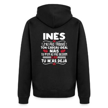 Inès j'ai pas trouvé ton cadeau idéal... - Veste à capuche bio Premium Unisexe - noir - Dos - Nico (187cm)