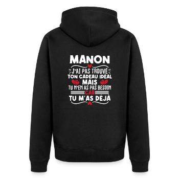 Manon j'ai pas trouvé ton cadeau idéal... - Veste à capuche bio Premium Unisexe - noir - Dos - Nico (187cm)