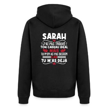 Sarah j'ai pas trouvé ton cadeau idéal... - Veste à capuche bio Premium Unisexe - noir - Dos - Nico (187cm)