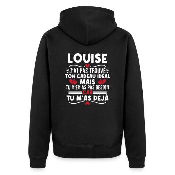 Louise j'ai pas trouvé ton cadeau idéal... - Veste à capuche bio Premium Unisexe - noir - Dos - Nico (187cm)
