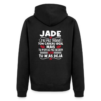 Jade j'ai pas trouvé ton cadeau idéal... - Veste à capuche bio Premium Unisexe - noir - Dos - Nico (187cm)