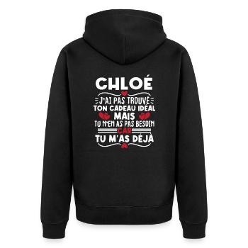 Chloé j'ai pas trouvé ton cadeau idéal... - Veste à capuche bio Premium Unisexe - noir - Dos - Nico (187cm)