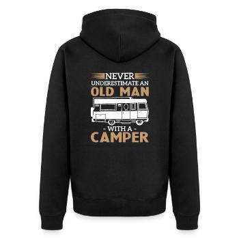 Never underestimate an old man with a camper - Unisex Premium Organic Zip Hoodie - black - Back - Nico (187cm)