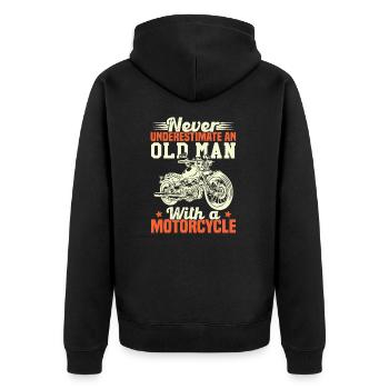Never underestimate an old man with a motorcycle - Unisex Premium Organic Zip Hoodie - black - Back - Nico (187cm)