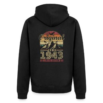 Original June 1943 Vintage Anniversary 1943 - Unisex Premium Organic Zip Hoodie - black - Back - Nico (187cm)