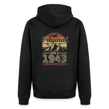 Original July 1943 Vintage Anniversary 1943 - Unisex Premium Organic Zip Hoodie - black - Back - Nico (187cm)