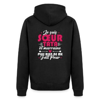 Sœur Tata et Marraine - Veste à capuche bio Premium Unisexe - noir - Dos - Nico (187cm)