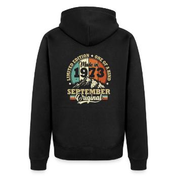 Cadeau Anniversaire Rétro Vintage 1973 Septembre - Veste à capuche bio Premium Unisexe - noir - Dos - Nico (187cm)