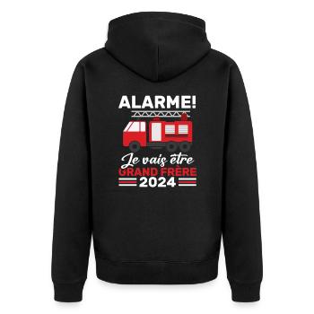 Ich werde großer Bruder 2024 / Zukunft großer Bruder - Unisex Premium Bio Zip Hoodie - Schwarz - Hinten - Nico (187cm)