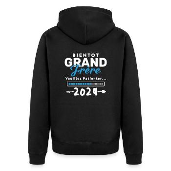 Bientôt Grand Frère 2024 - Veste à capuche bio Premium Unisexe - noir - Dos - Nico (187cm)