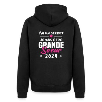 Je Vais être Grande Soeur 2024 - Veste à capuche bio Premium Unisexe - noir - Dos - Nico (187cm)