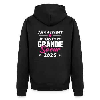 Je Vais être Grande Soeur 2025 - Veste à capuche bio Premium Unisexe - noir - Dos - Nico (187cm)