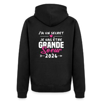 Je Vais être Grande Soeur 2026 - Veste à capuche bio Premium Unisexe - noir - Dos - Nico (187cm)