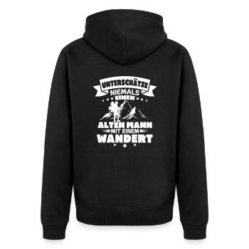 Alten mann mit einem wandert - Unisex Premium Bio Zip Hoodie - Schwarz - Hinten - Nico (187cm)