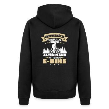 Alten mann mit einem e bike - Unisex Premium Bio Zip Hoodie - Schwarz - Hinten - Nico (187cm)