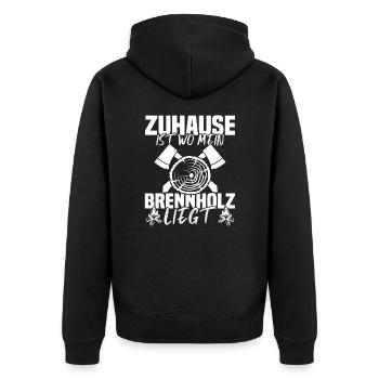 Zuhause Ist Wo Mein Brennholz Liegt - Unisex Premium Bio Zip Hoodie - Schwarz - Hinten - Nico (187cm)