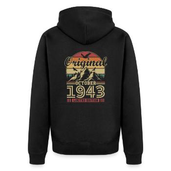 Original October 1943 vintage anniversary 1943 - Unisex Premium Organic Zip Hoodie - black - Back - Nico (187cm)