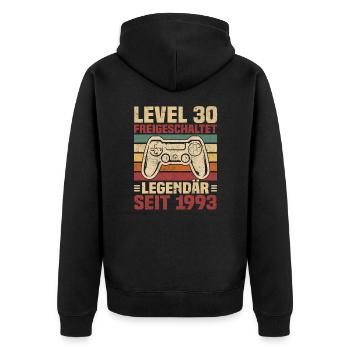 Level 30 freigeschaltet legendär seit 1993 - Unisex Premium Bio Zip Hoodie - Schwarz - Hinten - Nico (187cm)