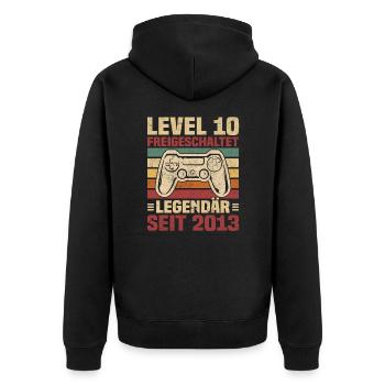 Level 10 freigeschaltet legendär seit 2013 - Unisex Premium Bio Zip Hoodie - Schwarz - Hinten - Nico (187cm)