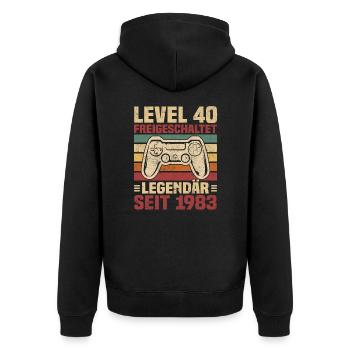 Level 40 freigeschaltet legendär seit 1983 - Unisex Premium Bio Zip Hoodie - Schwarz - Hinten - Nico (187cm)