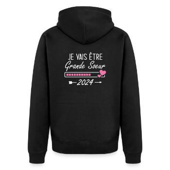 Je Vais être Grande Soeur 2024 - Veste à capuche bio Premium Unisexe - noir - Dos - Nico (187cm)
