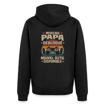 Niveau Papa Débloqué Futur Père Annonce Grossesse - Veste à capuche bio Premium Unisexe - noir - Dos - Nico (187cm)