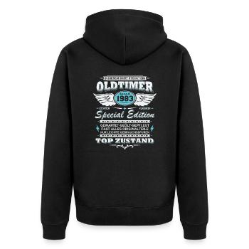 Oldtimer Baujahr 1983 Jahrgang Geburtstag Geschenk - Unisex Premium Bio Zip Hoodie - Schwarz - Hinten - Nico (187cm)