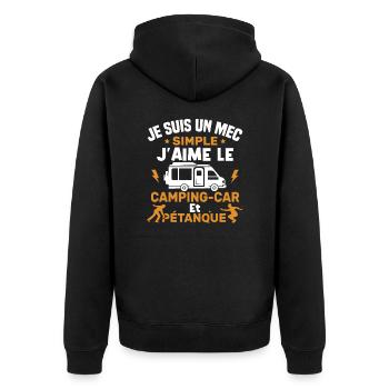 J'aime le camping car et pétanque - Veste à capuche bio Premium Unisexe - noir - Dos - Nico (187cm)
