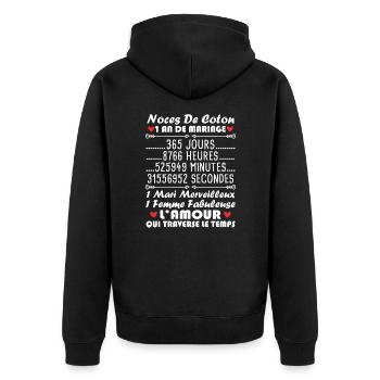 Noces De Coton 1 An De Mariage - Veste à capuche bio Premium Unisexe - noir - Dos - Nico (187cm)