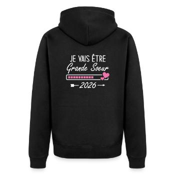 Je Vais être Grande Soeur 2026 - Veste à capuche bio Premium Unisexe - noir - Dos - Nico (187cm)