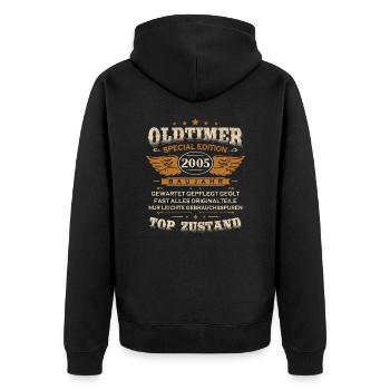 Oldtimer Baujahr 2005 Geboren Jahrgang Geburtstag - Unisex Premium Bio Zip Hoodie - Schwarz - Hinten - Nico (187cm)