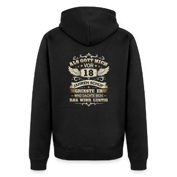 18. Geburtstag Als gott mich vor 18 jahren schuf - Unisex Premium Bio Zip Hoodie - Schwarz - Hinten - Nico (187cm)