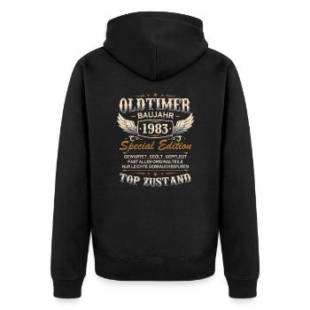 Oldtimer Baujahr 1983 Jahrgang Geburtstag Geschenk - Unisex Premium Bio Zip Hoodie - Schwarz - Hinten - Nico (187cm)