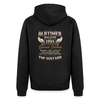 Oldtimer Baujahr 1993 Jahrgang Geburtstag Geschenk - Unisex Premium Bio Zip Hoodie - Schwarz - Hinten - Nico (187cm)