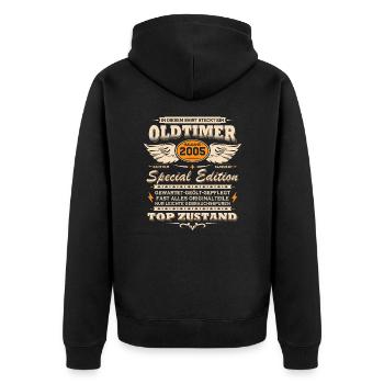 Oldtimer Baujahr Jahrgang 2005 Geburtstag Geschenk - Unisex Premium Bio Zip Hoodie - Schwarz - Hinten - Nico (187cm)