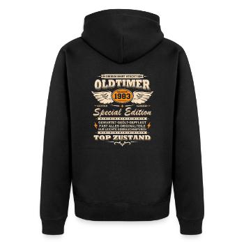 Oldtimer Baujahr Jahrgang 1983 Geburtstag Geschenk - Unisex Premium Bio Zip Hoodie - Schwarz - Hinten - Nico (187cm)
