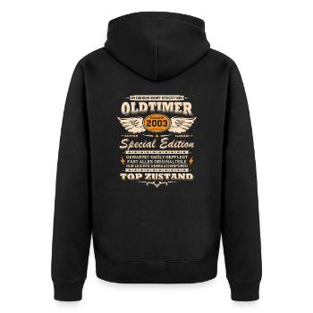 Oldtimer Baujahr Jahrgang 2003 Geburtstag Geschenk - Unisex Premium Bio Zip Hoodie - Schwarz - Hinten - Nico (187cm)