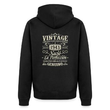 1943 Jahrgang 80 Jahre Geburtstag - Unisex Premium Bio Zip Hoodie - Schwarz - Hinten - Nico (187cm)