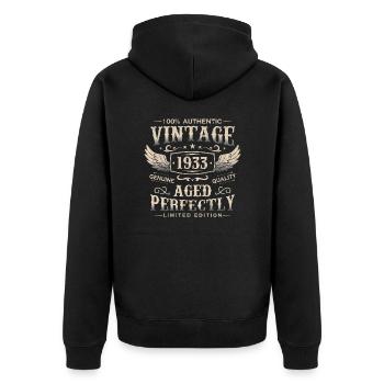 Vintage Born 1933 Vintage Birthday Gift - Unisex Premium Organic Zip Hoodie - black - Back - Nico (187cm)