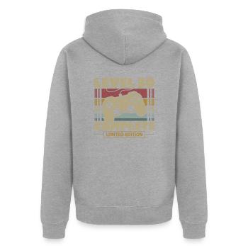 Niveau 30 complete - Veste à capuche bio Premium Unisexe - gris chiné - Dos - Nico (187cm)