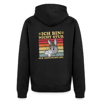 Ich Bin Nicht Stur Nur Meinungsstabil - Unisex Premium Bio Zip Hoodie - Schwarz - Hinten - Nico (187cm)