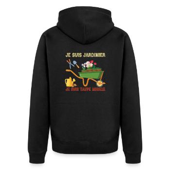 Je suis jardinier je suis taupe modèle - Veste à capuche bio Premium Unisexe - noir - Dos - Nico (187cm)
