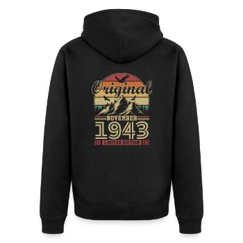 Original November 1943 vintage anniversary 1943 - Unisex Premium Organic Zip Hoodie - black - Back - Nico (187cm)