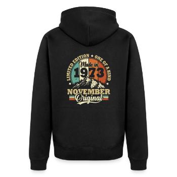 Cadeau Anniversaire Rétro Vintage 1973 Novembre - Veste à capuche bio Premium Unisexe - noir - Dos - Nico (187cm)
