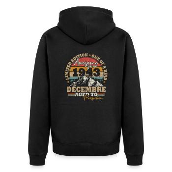 Dezember 1943 Jahrgang 80 Jahre Geburtstagsgeschenk - Unisex Premium Bio Zip Hoodie - Schwarz - Hinten - Nico (187cm)