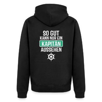 So gut kann nur ein Kapitän aussehen - Unisex Premium Bio Zip Hoodie - Schwarz - Hinten - Nico (187cm)