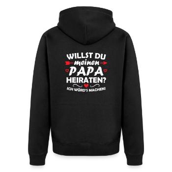 Willst du meinen Papa heiraten? - Unisex Premium Bio Zip Hoodie - Schwarz - Hinten - Nico (187cm)
