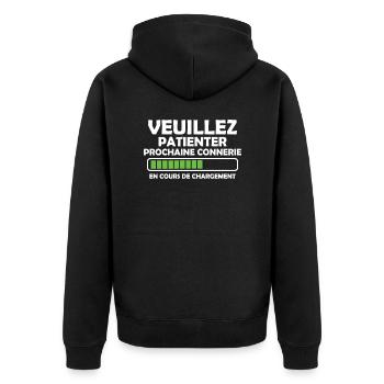 Veuillez Patienter Prochaine connerie en cours - Veste à capuche bio Premium Unisexe - noir - Dos - Nico (187cm)