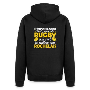 Rugby La Rochelle supporter rochelais club rugby - Veste à capuche bio Premium Unisexe - noir - Dos - Nico (187cm)